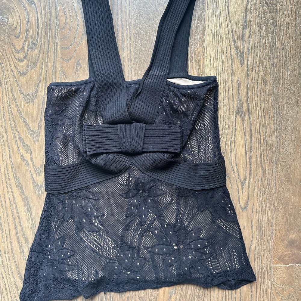 Chic Black Lace Top with Bow Detail